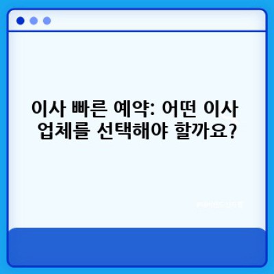 이사 빠른 예약: 당일/급하게 이사해야 할 때 최고의 선택은?  시간 절약하는 이사 예약 전략 완벽 가이드